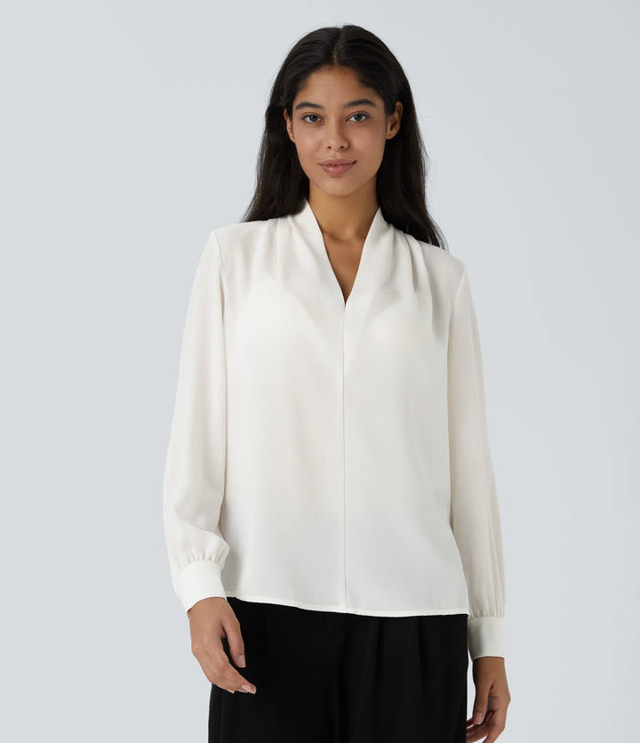 V Neck Long Sleeve Work Blouse