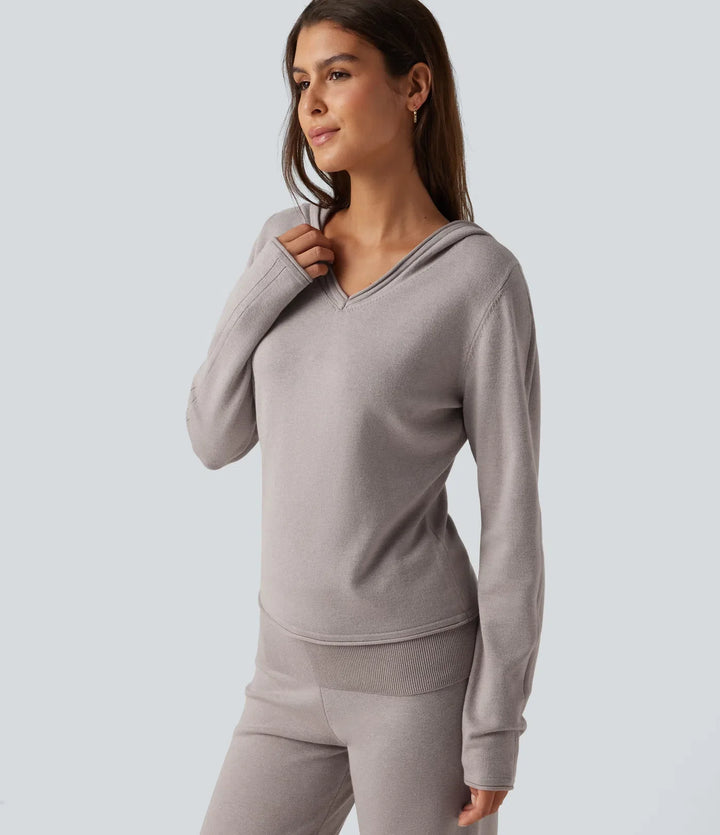 Hooded Long Sleeve Rolled Hem Lounge Sweater