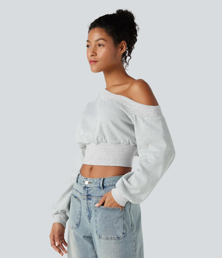 One-shoulder Long Sleeve Cropped Casual Sweatshirt