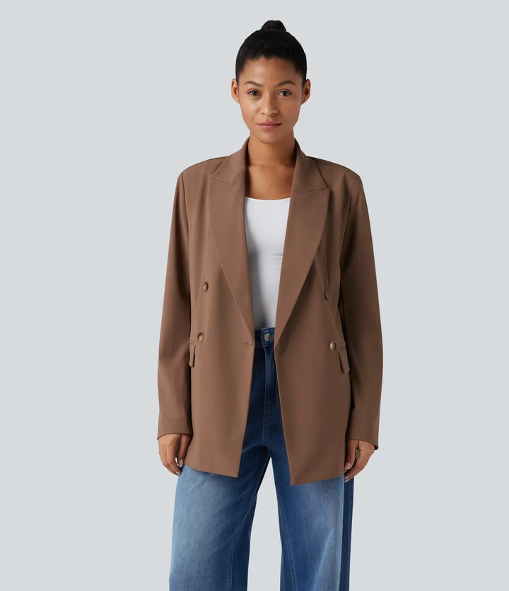 Notched Collar Long Sleeve Work Blazer with Pockets