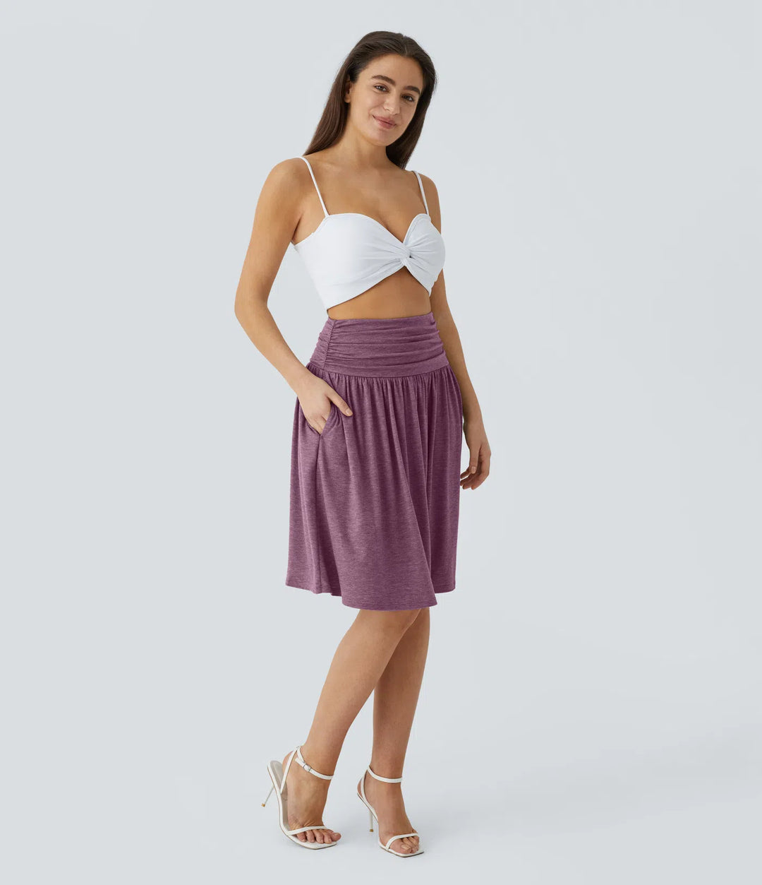 High Waisted Ruched Pocket Flowy Skirt