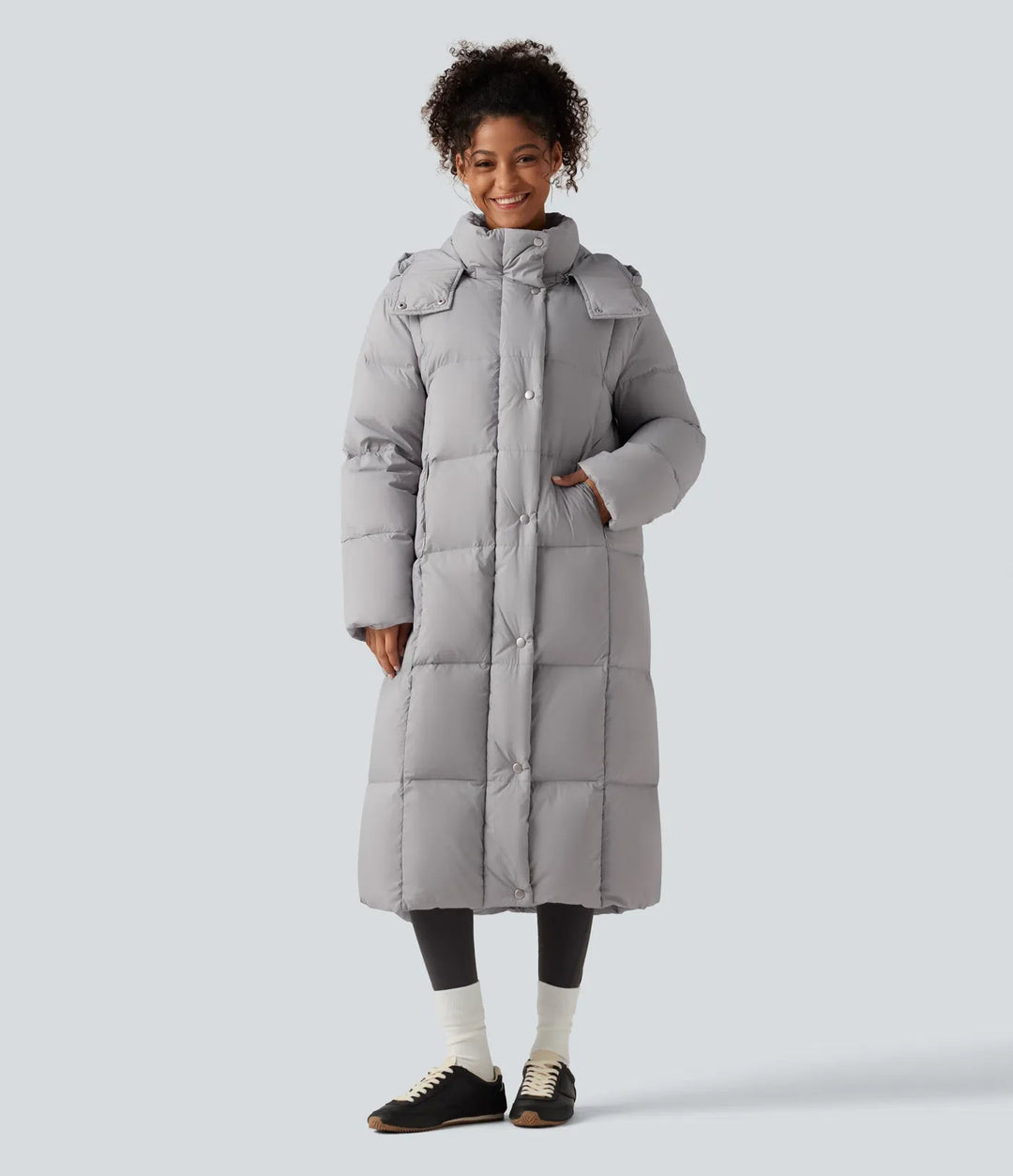 Hooded Long Sleeve Longline Casual Down Jacket with Pockets