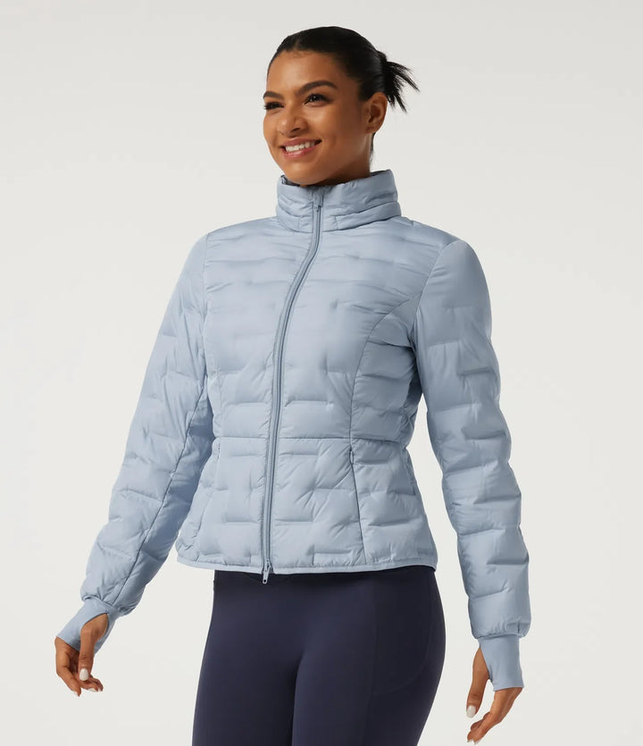 Removable Hood Long Sleeve Quilted Casual Down Jacket with Pockets and Thumb Holes