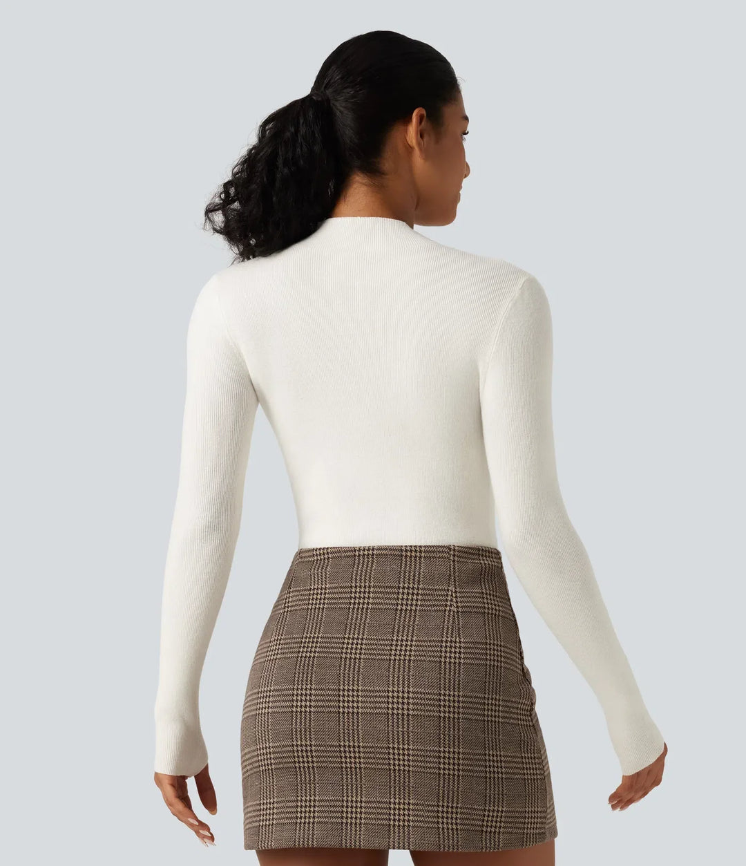 Mock Neck Long Sleeve Thumb Hole Work Wool-Blend Sweater
