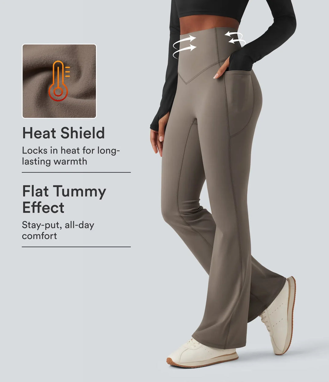 Halara Ultrasculpt Heat High Waisted Tummy Control Fleece Shaping Yoga Bootcut Leggings with Pockets