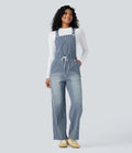 Halara Flex Drawstring Stripe Straight Leg Denim Casual Overalls with Pockets