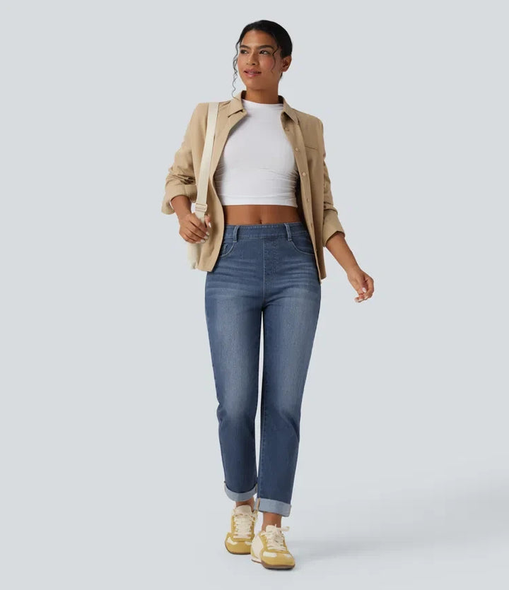 Halara Flex High Waisted Rolled Hem Casual Slim Jeans with Pockets