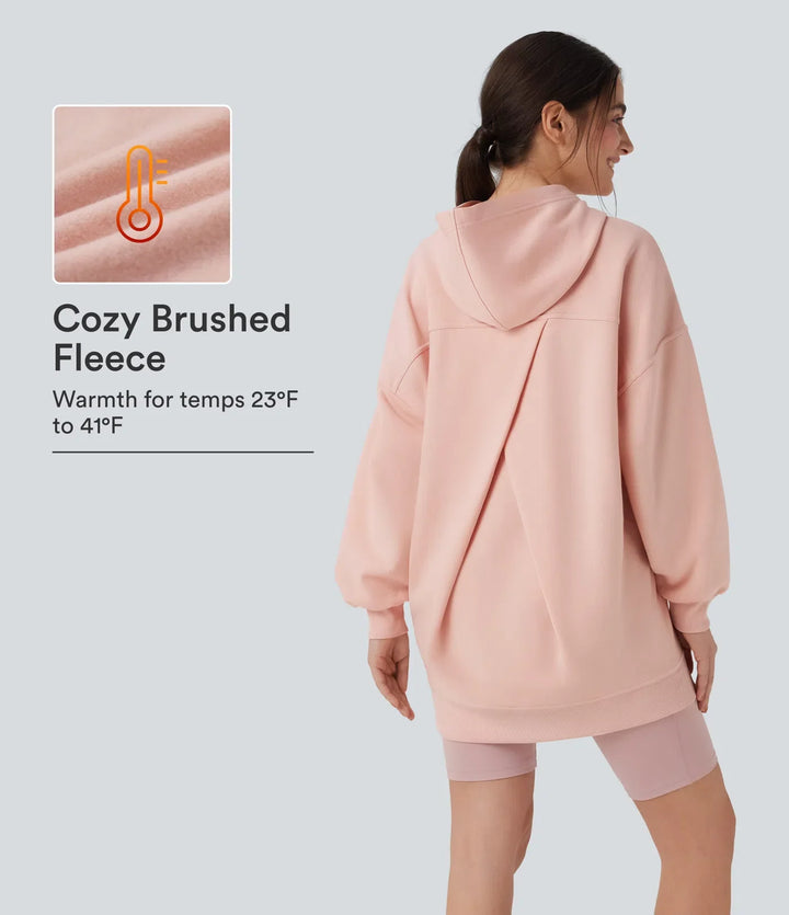 Hooded Long Sleeve Oversize Fleece Casual Sweatshirt with Pockets
