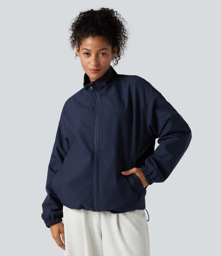 Reversible High Neck Long Sleeve Zipper Fleece Hiking Jacket with Pockets (Two Looks in One)
