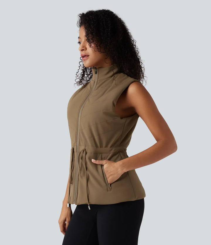 PuffFlex 3-in-1 High-Neck Long Sleeve Thumb Holes Fleece Jacket &amp;Quilted Vest with Pockets