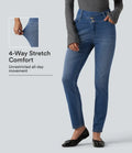 Halara Flex Mid Rise Asymmetric Casual Skinny Jeans with Pockets