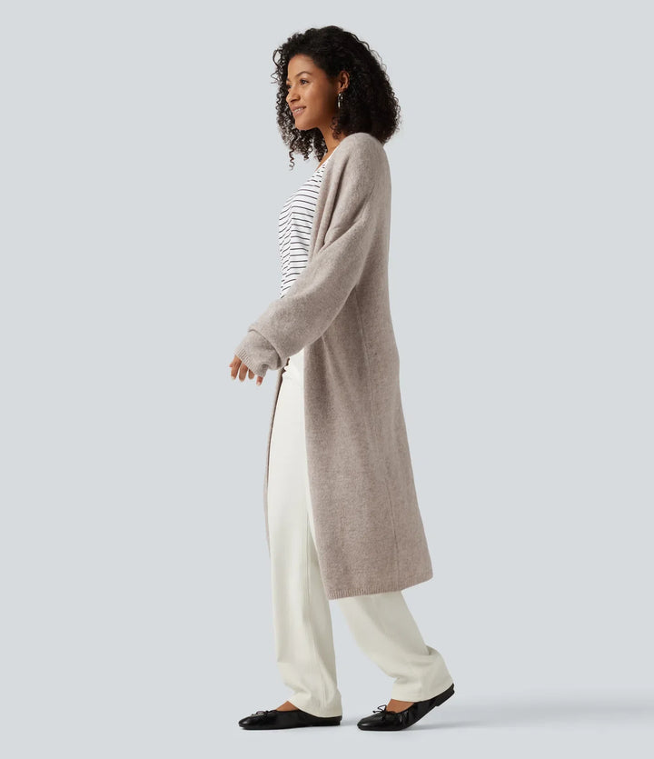 Open Front Dropped Long Sleeve Longline Casual Cardigan