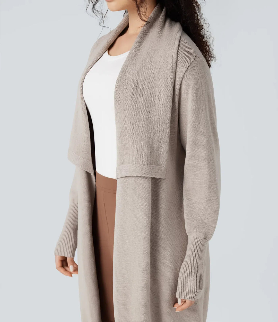 Lapel Long Sleeve Longline Work Cardigan with Pockets