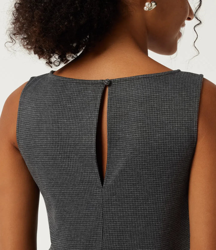 Boat Neck Sleeveless Wide Leg Houndstooth Slim Work Jumpsuits with Pockets -Easy Peezy Edition
