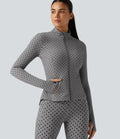 Halara UltraSculpt Stand Collar Long Sleeve Thumb Hole Pleated Polka Dot Yoga Jacket with Pockets