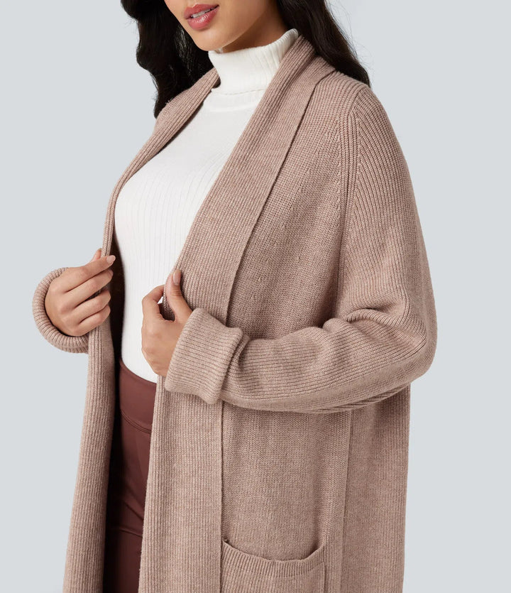 Long Sleeve Work Longline Cardigan with Pockets