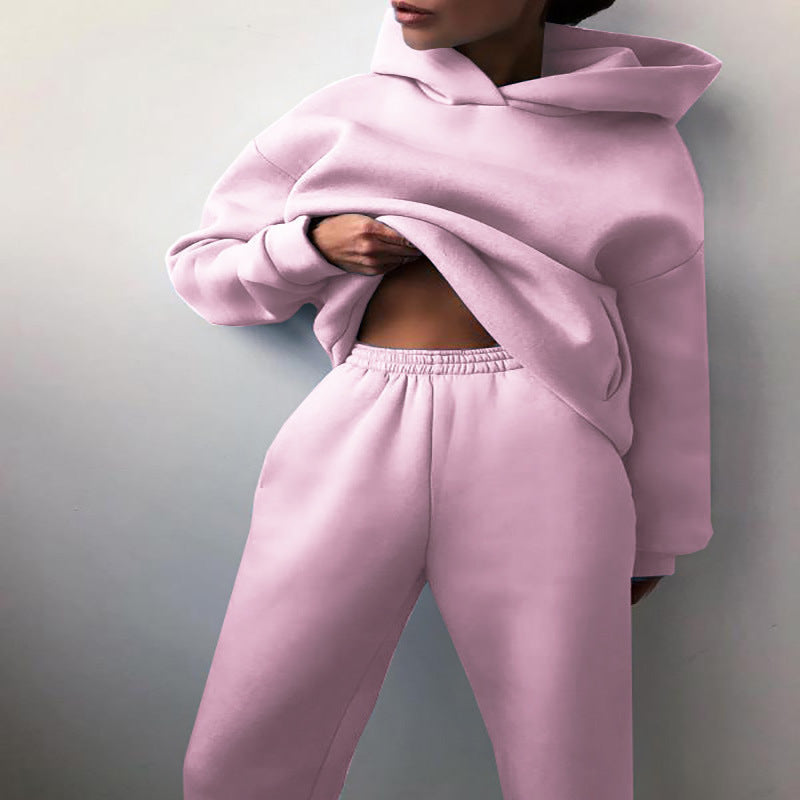 Woman in a matching hoodie sweatsuit