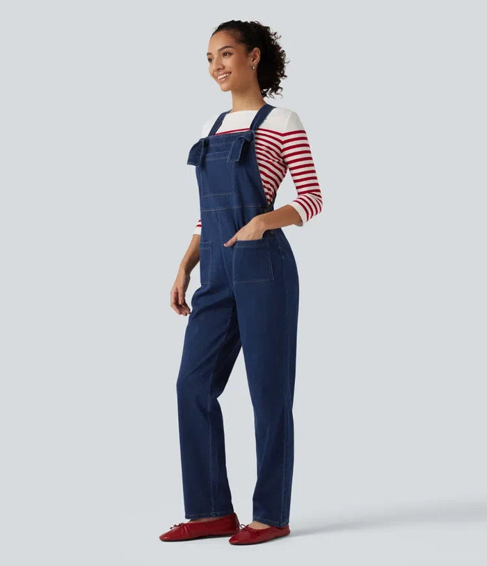 Halara Flex Denim Square Neck Sleeveless Tapered Casual Jumpsuit with Pockets