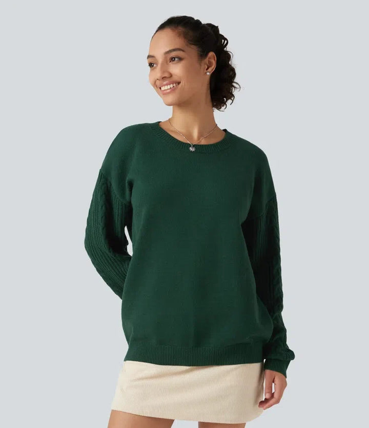 Round Neck Long Sleeve Relaxed Work Sweater