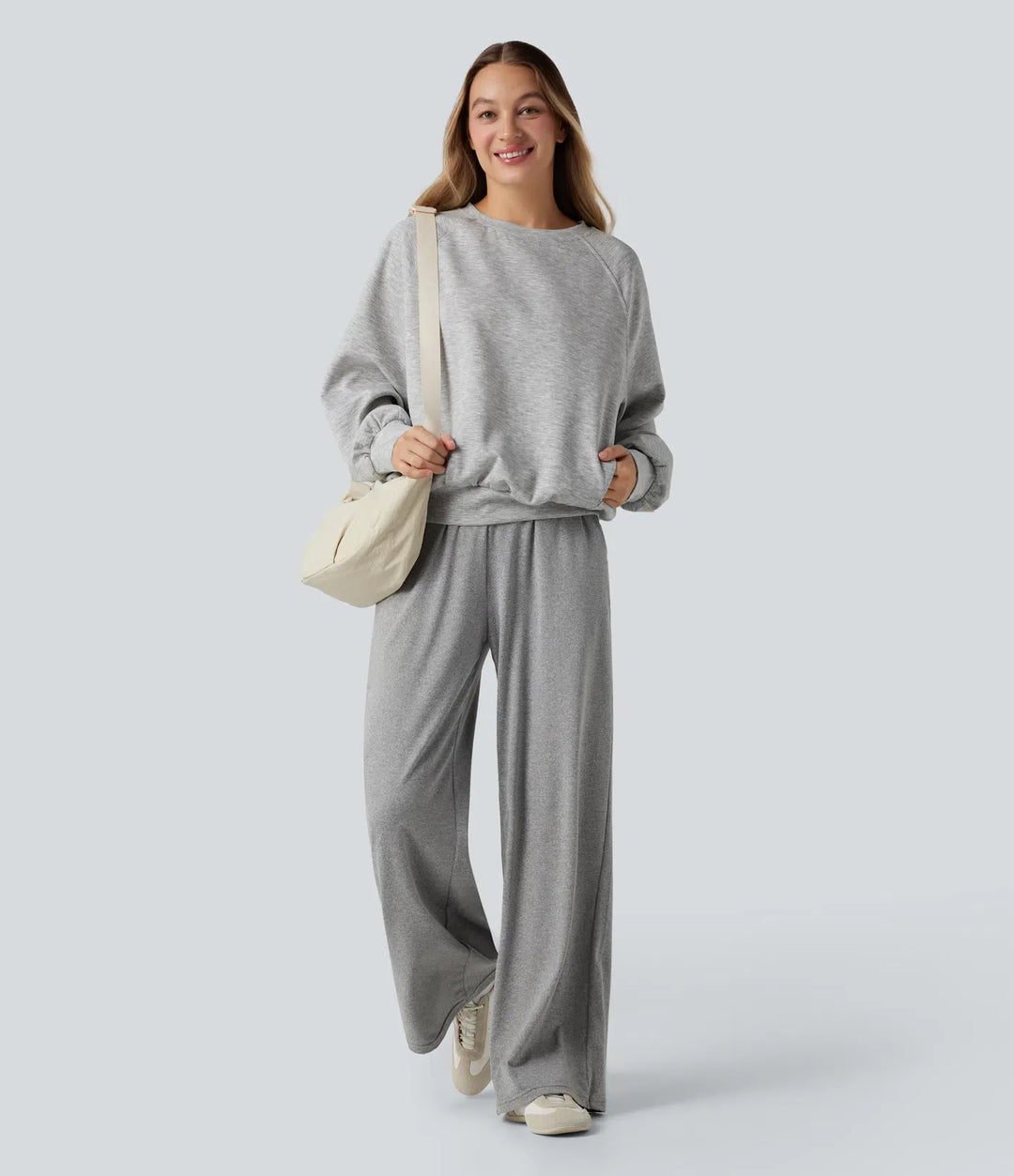 Round Neck Long Sleeve Cut Out Casual Sweatshirt with Pockets