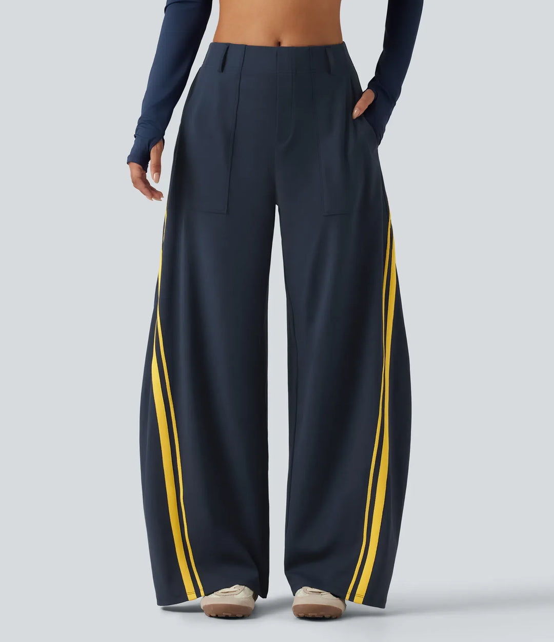 Halara DayStretch High Waisted Color Block Side Stripe Barrel Dance Pants with Pockets
