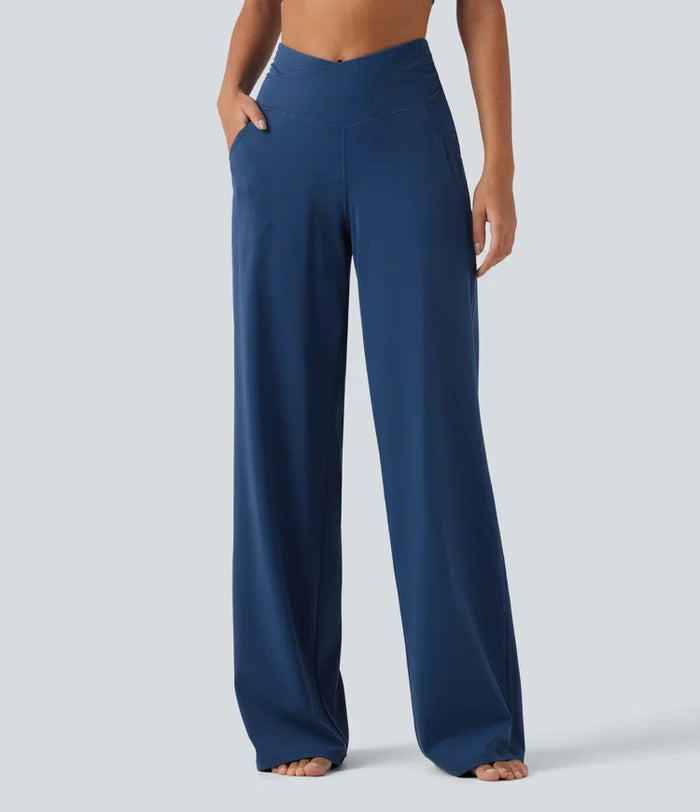 Halara UltraSculpt High Waisted Crossover Straight Leg Yoga Pants with Pockets