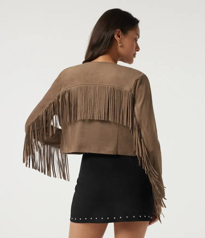 V Neck Long Sleeve Fringe Suede Casual Blazer