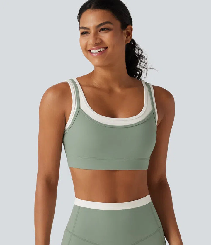Halara UltraSculpt Medium Support U Neck Built-in Bra Twisted Color Block Yoga Sports Bra