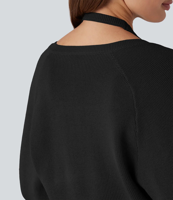 Halter Long Sleeve Wrap 2-in-1 Casual Sweater