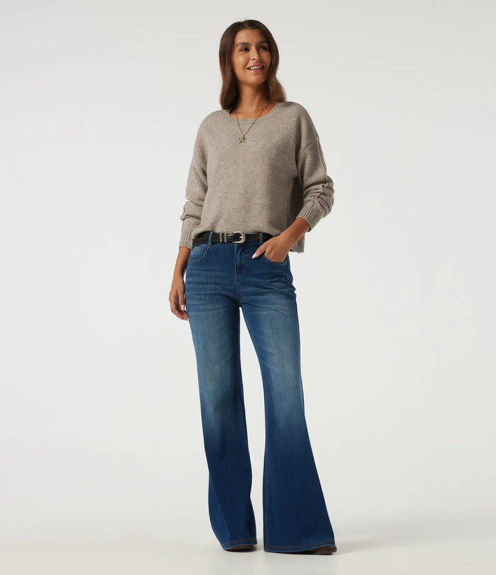 Round Neck Dropped Shoulder Long Sleeve Casual Sweater
