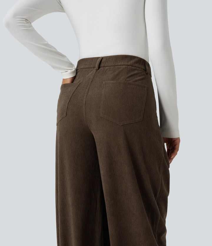 Mid Rise Corduroy Casual Balloon Joggers with Pockets