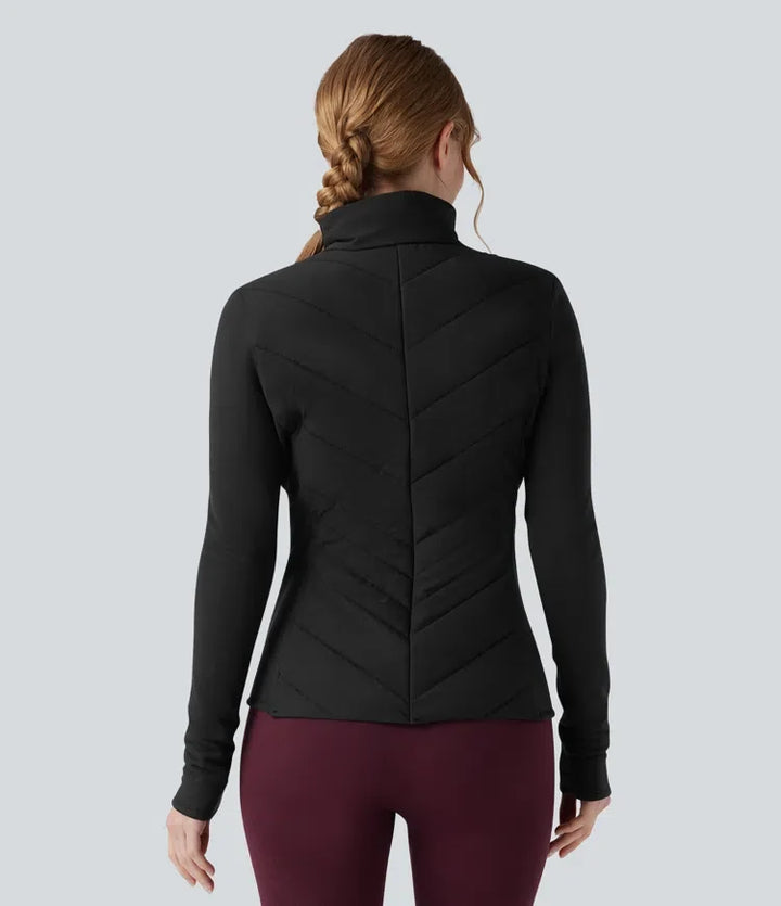 PuffFlex Stand Collar Zipper Long Sleeve Running Quilted Jacket with Pockets