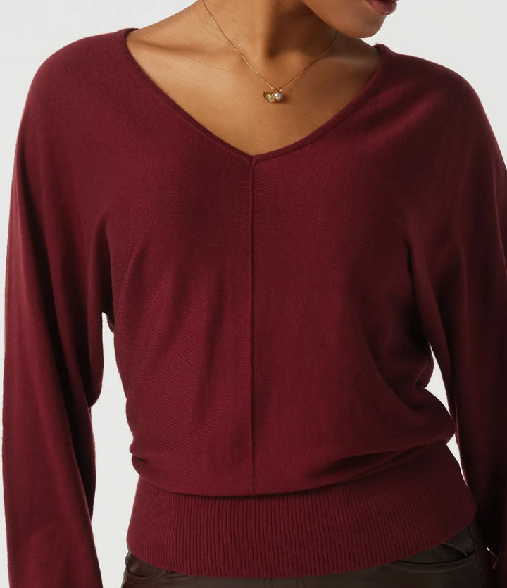 V Neck Batwing Long Sleeve Casual Sweater with Thumbholes