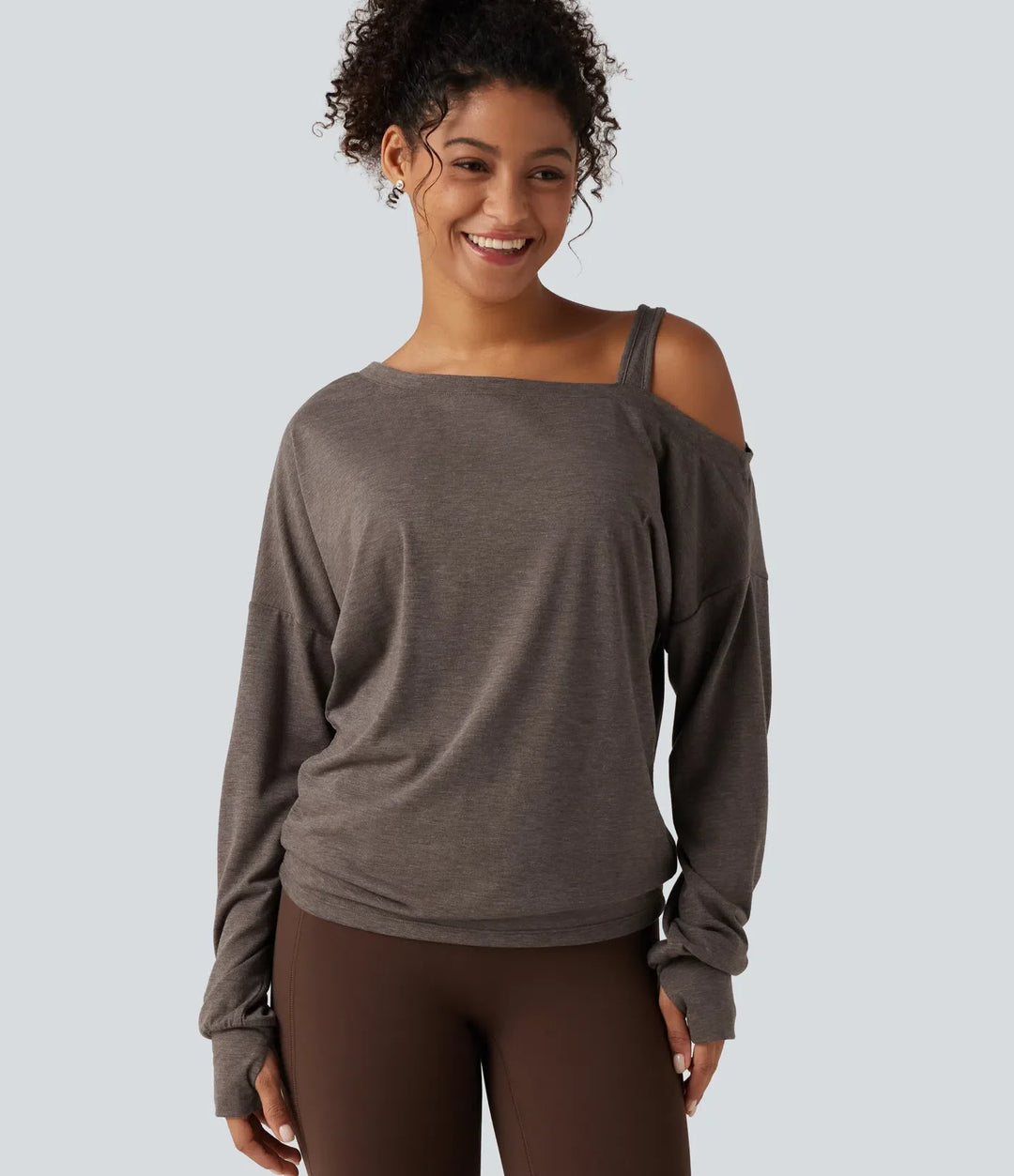 One Shoulder Long Sleeve Thumb Hole Yoga Sports Top