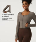 Ribbed Knit Round Neck Long Sleeve Yoga Track Jacket with Pockets and ThumbHoles