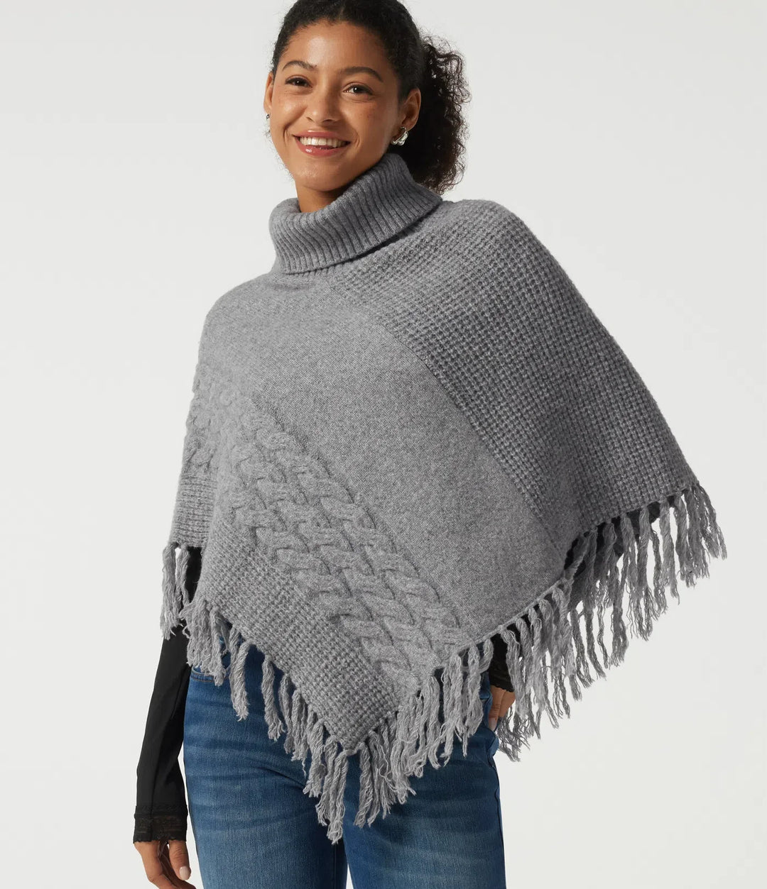 High Neck Fringe Hem Casual Sweater