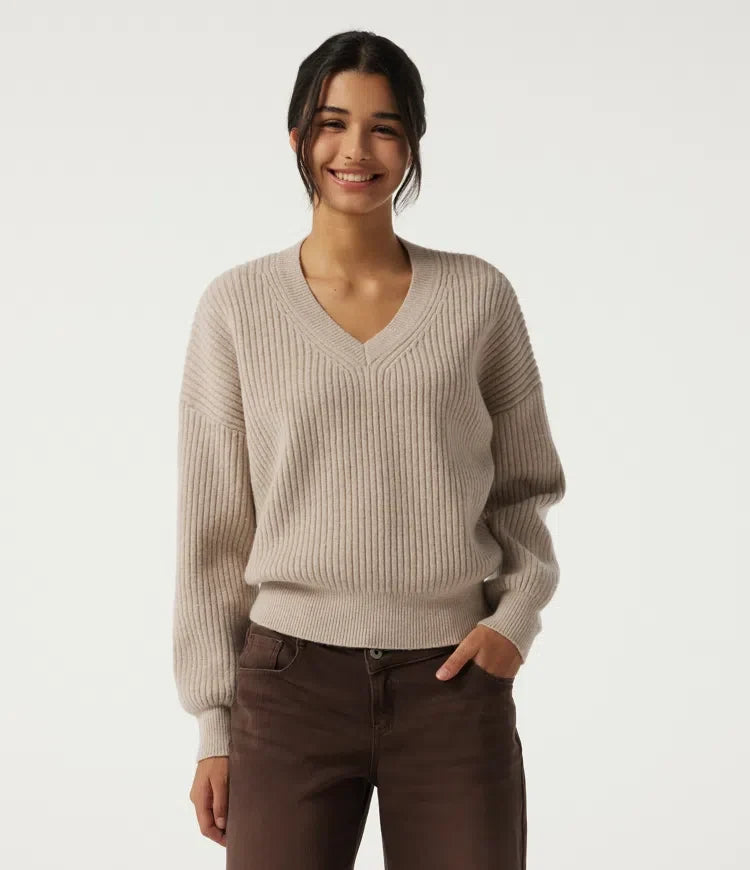 V Neck Dropped Shoulder Long Sleeve Casual Sweater