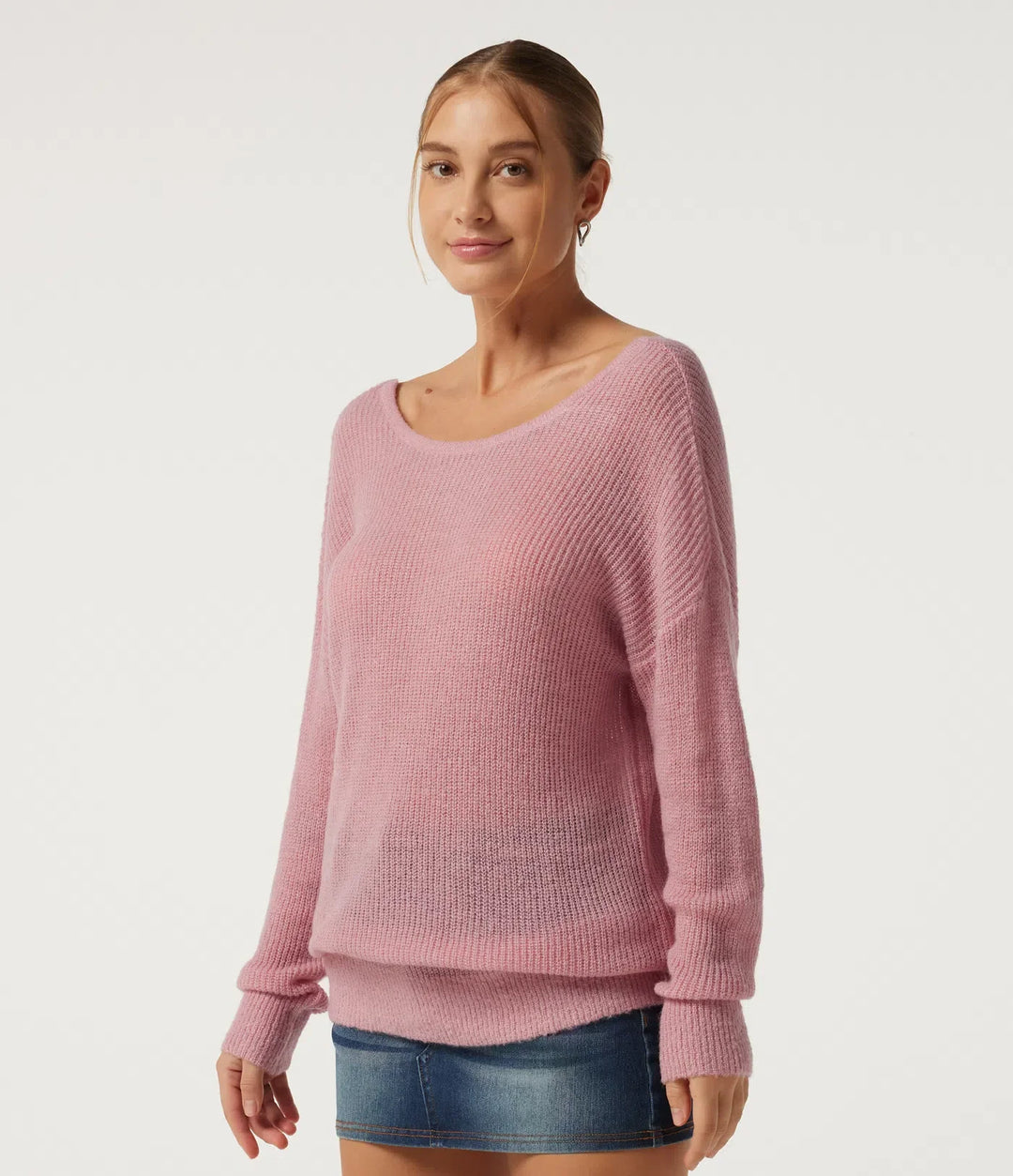 One Shoulder Crisscross Back Dropped Long Sleeve Relaxed Casual Sweater