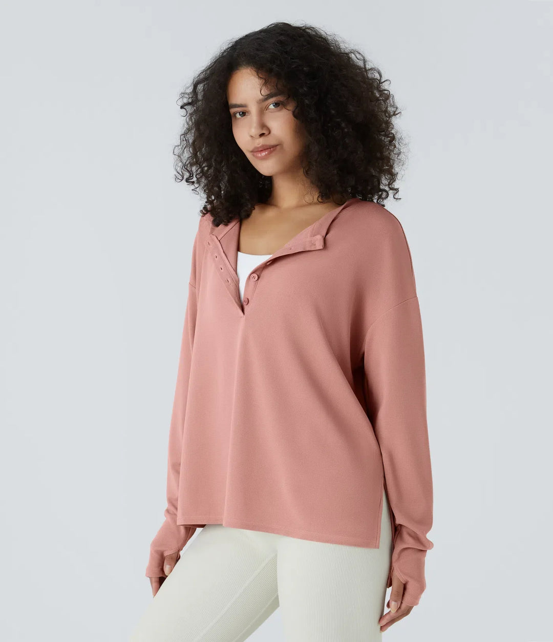 Front Thumb Hole Waffle Casual Sweatshirt