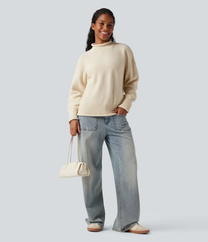 Mock-neck Long Sleeve Casual Sweater
