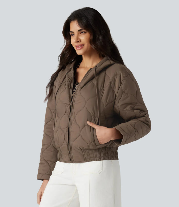 Hooded Drawstring Long Sleeve Casual Padded Jacket with Pockets