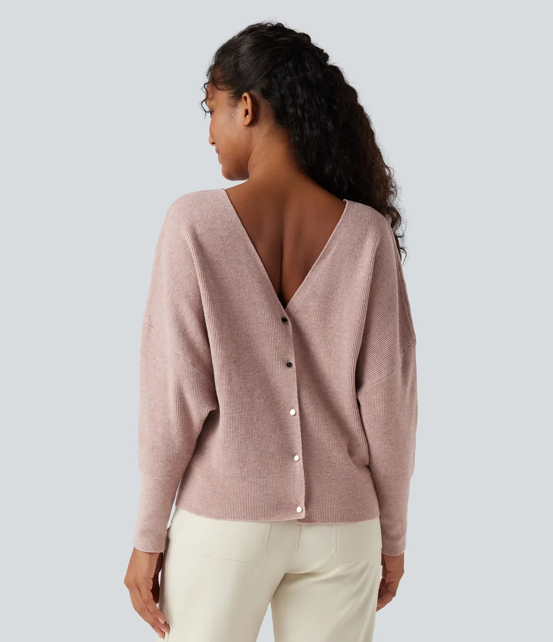 V Neck Long Sleeve Casual Sweater-Front and Back Wearable