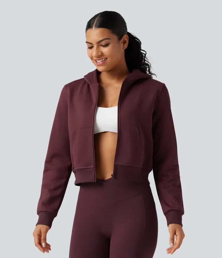 Hooded Long Sleeve Fleece Workout Sweatshirt with Pockets