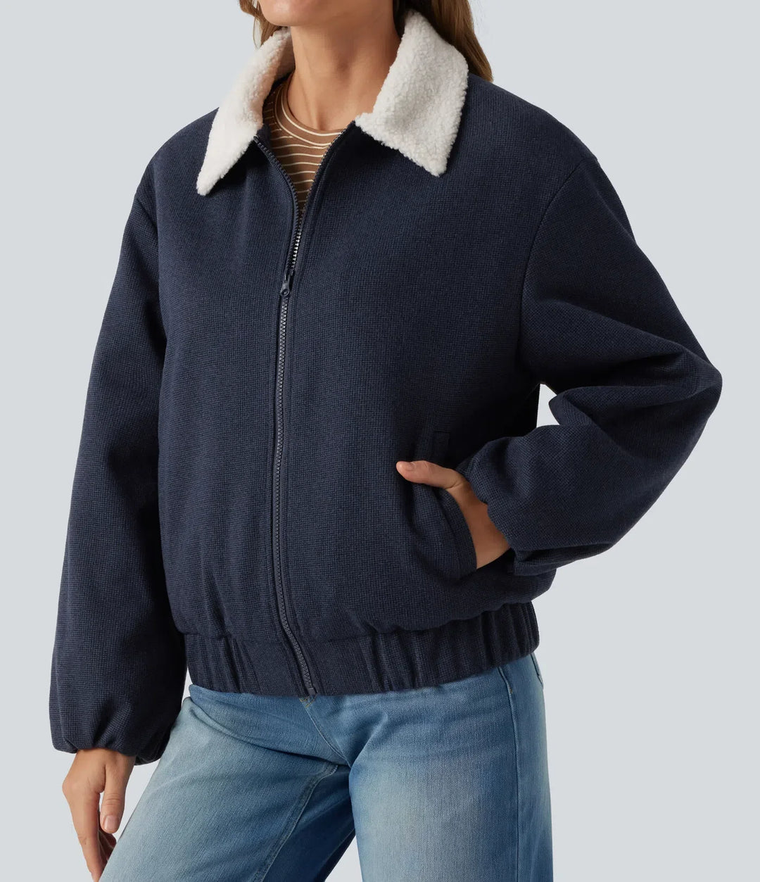 Collared Plaid Long Sleeve Casual Jacket with Pockets
