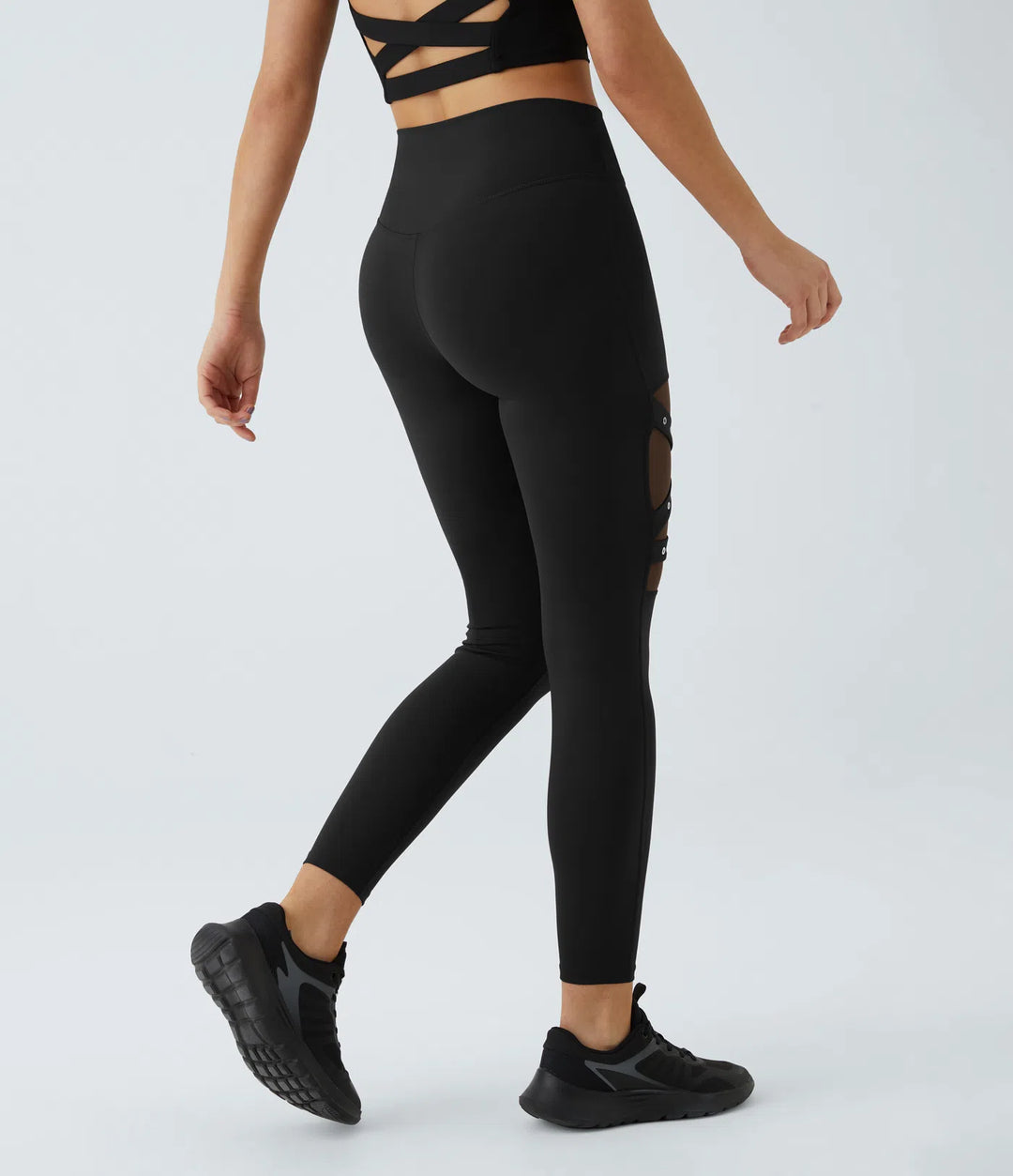 DayStretch High Waisted Crossover Contrast Mesh Decorative Buckle Yoga Leggings