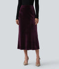 High Waisted Velvet Midi Work Skirt