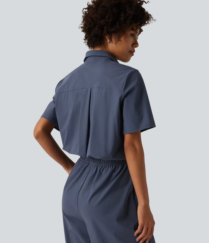 Short Sleeve Work Jumpsuit with Pockets-Easy Pezzy Edition