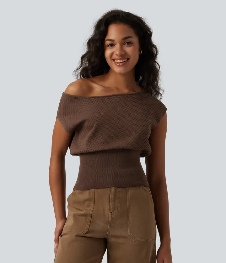 One-shoulder Short Sleeve Casual Sweater