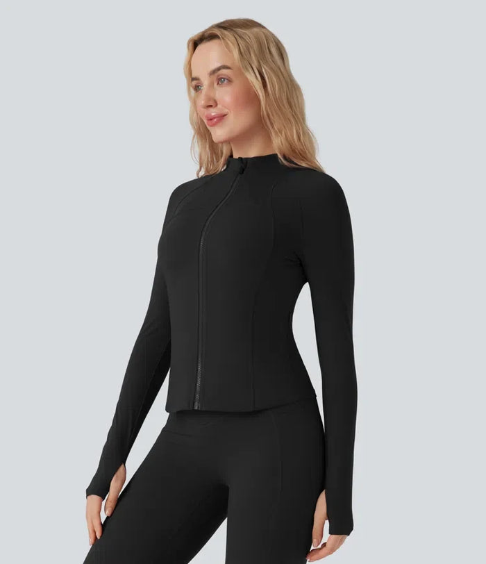 Halara UltraSculpt Stand Collar Long Sleeve Thumb Hole Yoga Curvy Jacket with Pockets