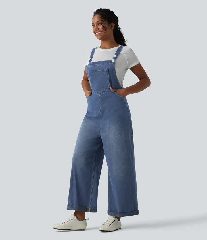 Halara Flex Wide Leg Denim Casual Overalls with Pockets